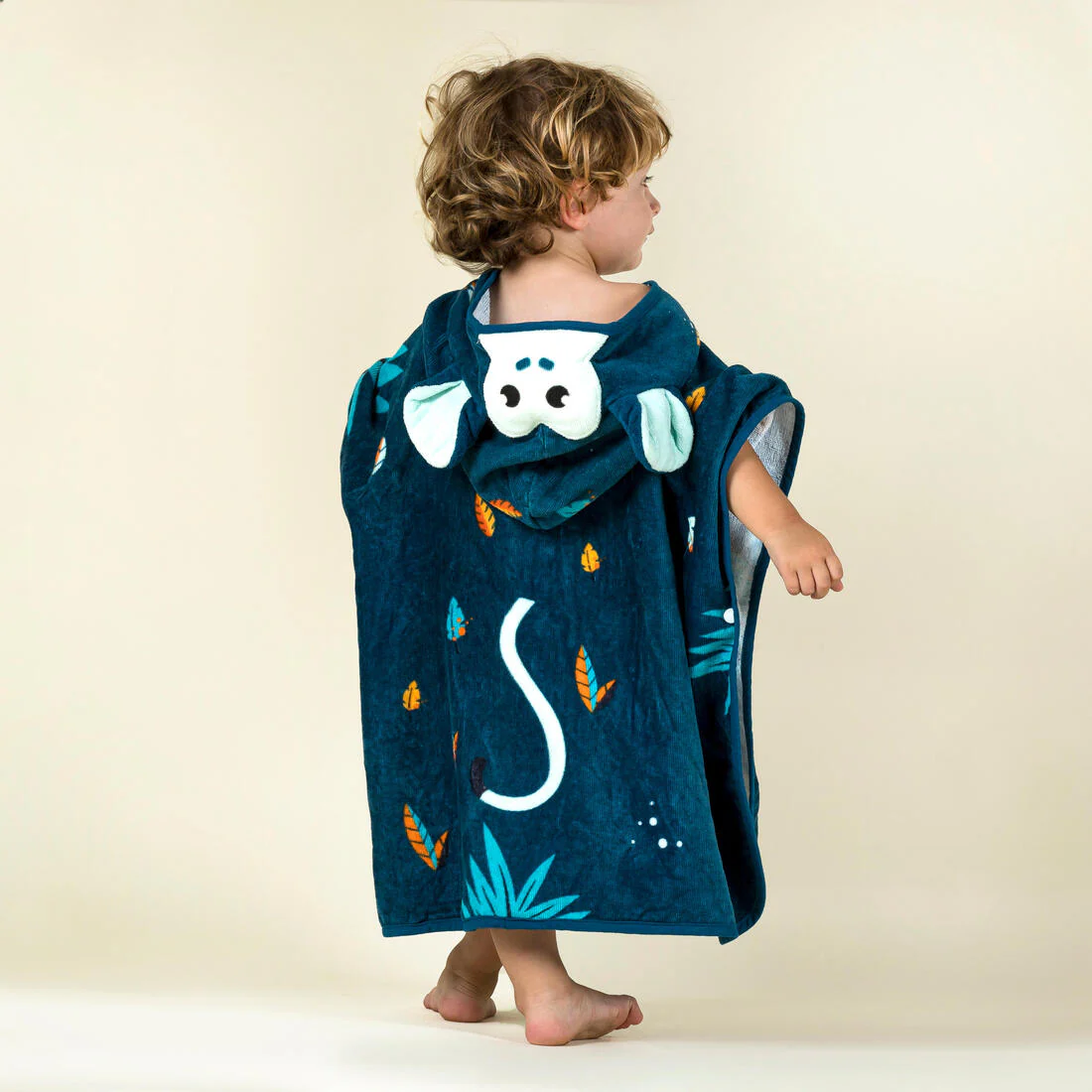 Poncho toalla bebé de algodón azul mono - Image 2