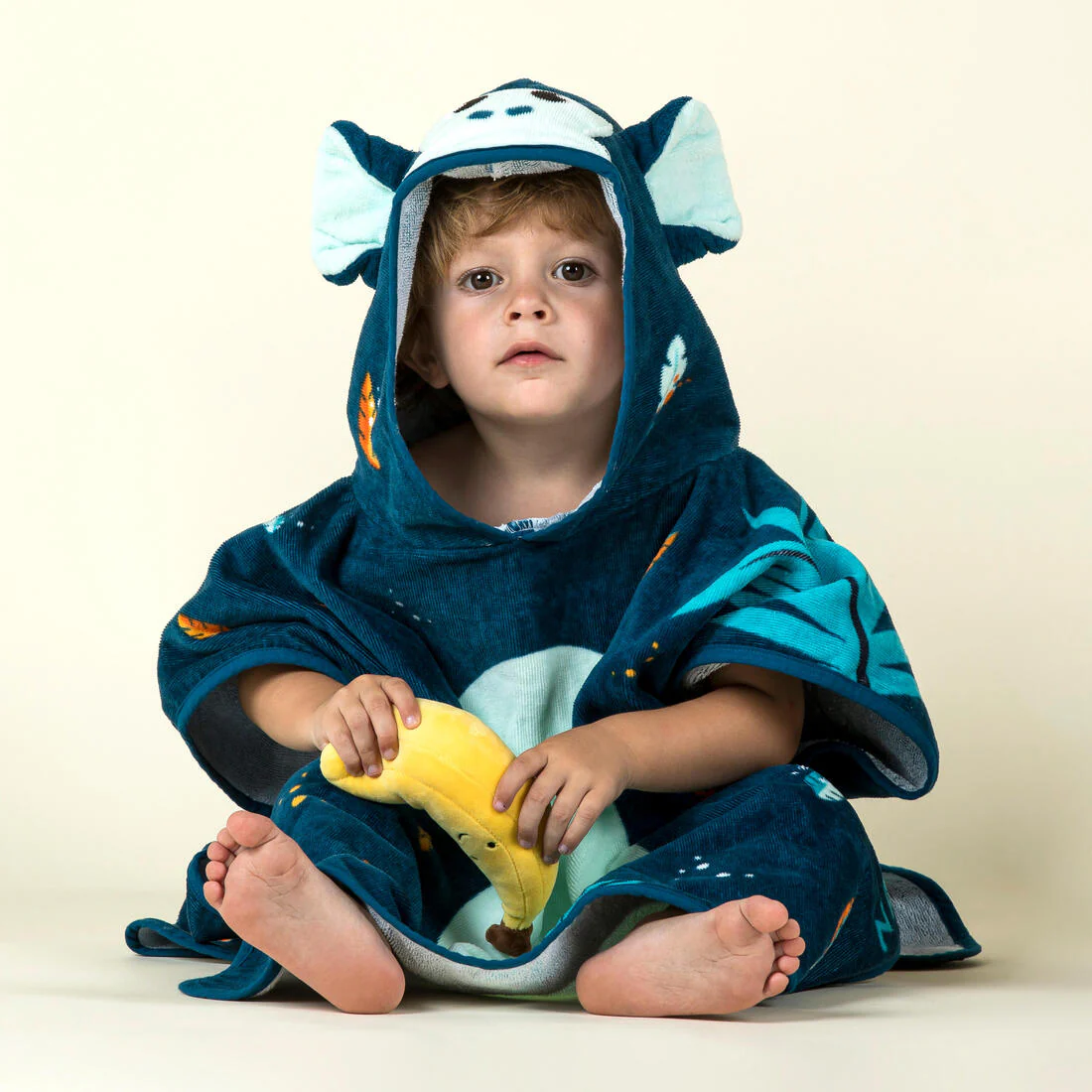 Poncho toalla bebé de algodón azul mono - Image 3