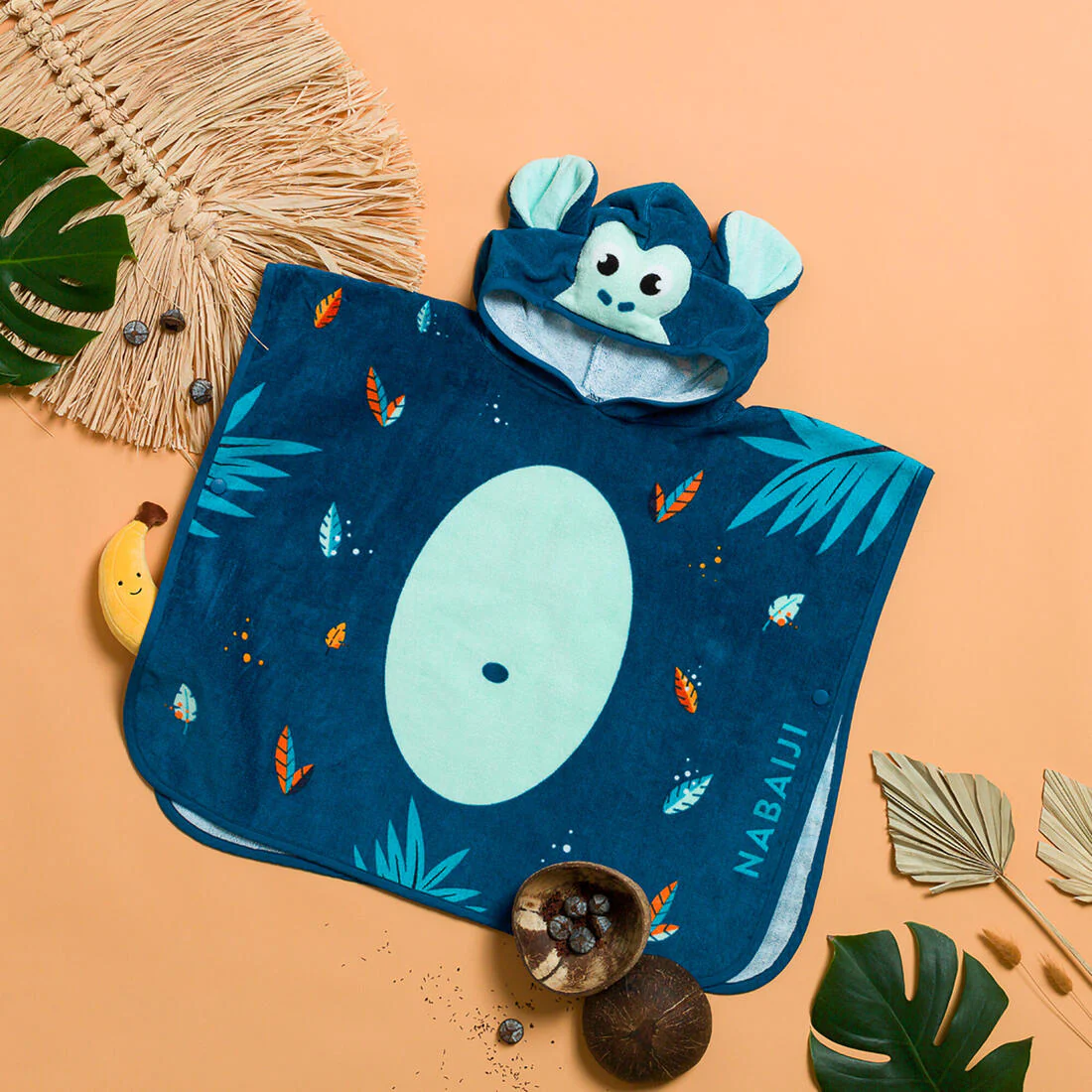 Poncho toalla bebé de algodón azul mono - Image 4