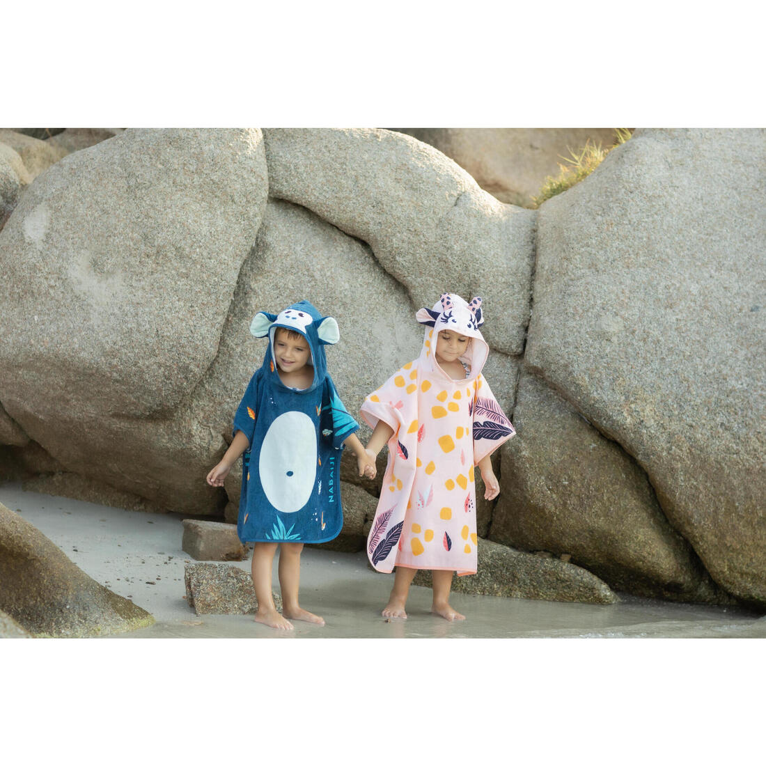 Poncho toalla bebé de algodón azul mono - Image 7