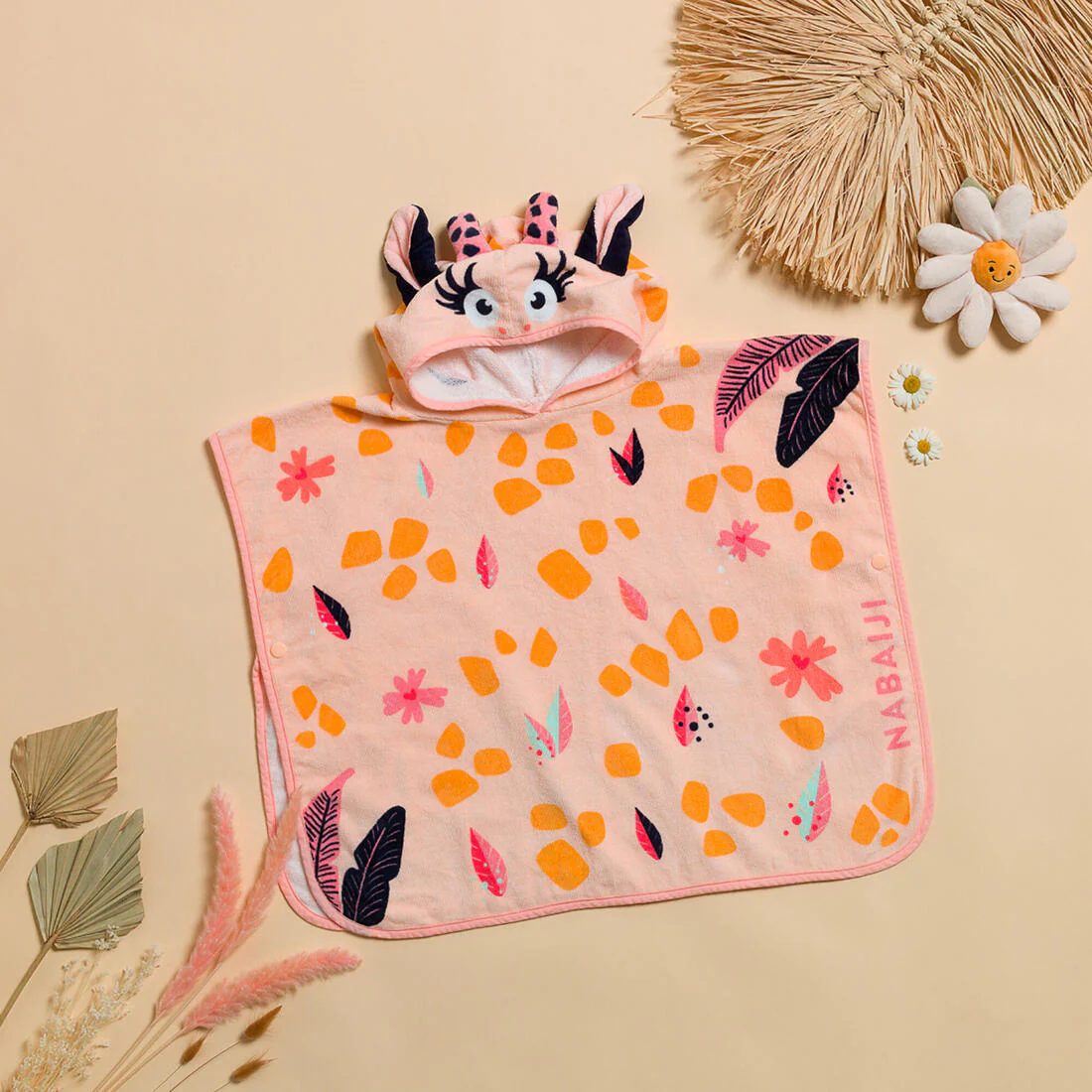 Poncho toalla bebé de algodón rosado jirafa - Image 2