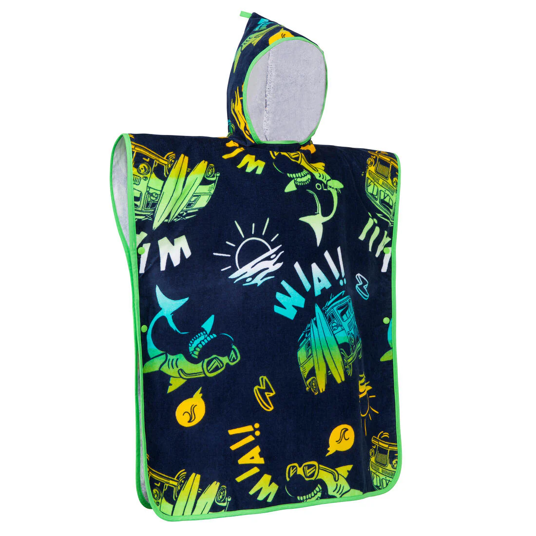 Poncho toalla niños de algodón surf azul rosado - Image 2