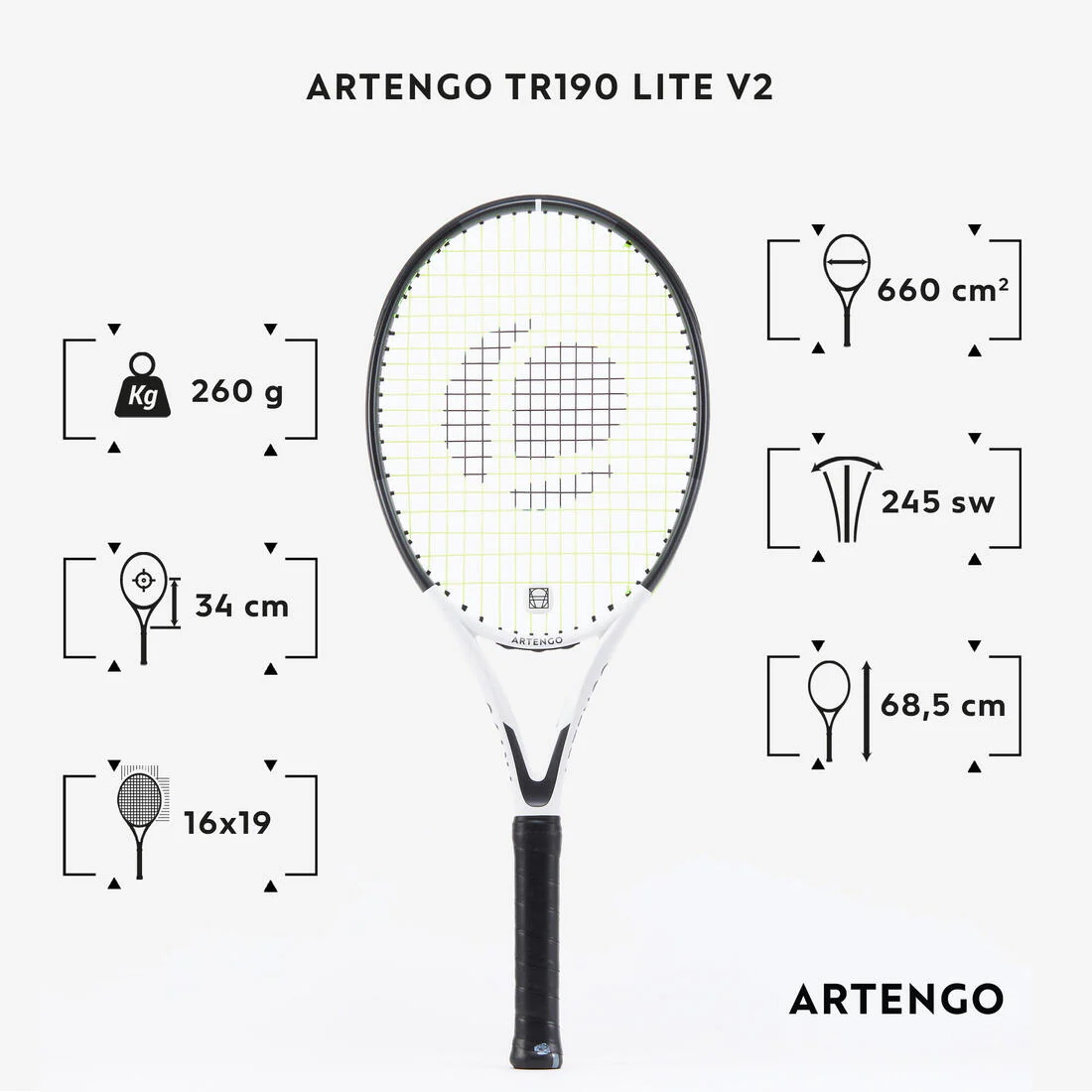 RAQUETA DE TENIS ARTENGO 260G ADULTO TR190 LITE V2 - Image 2