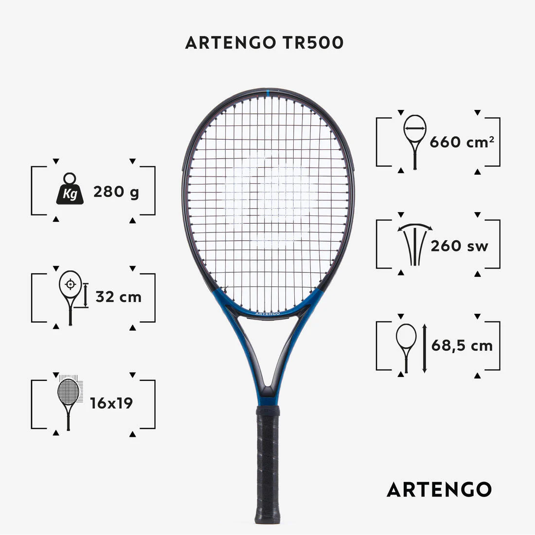 RAQUETA DE TENIS ARTENGO 280G TR500 AZUL - Image 2
