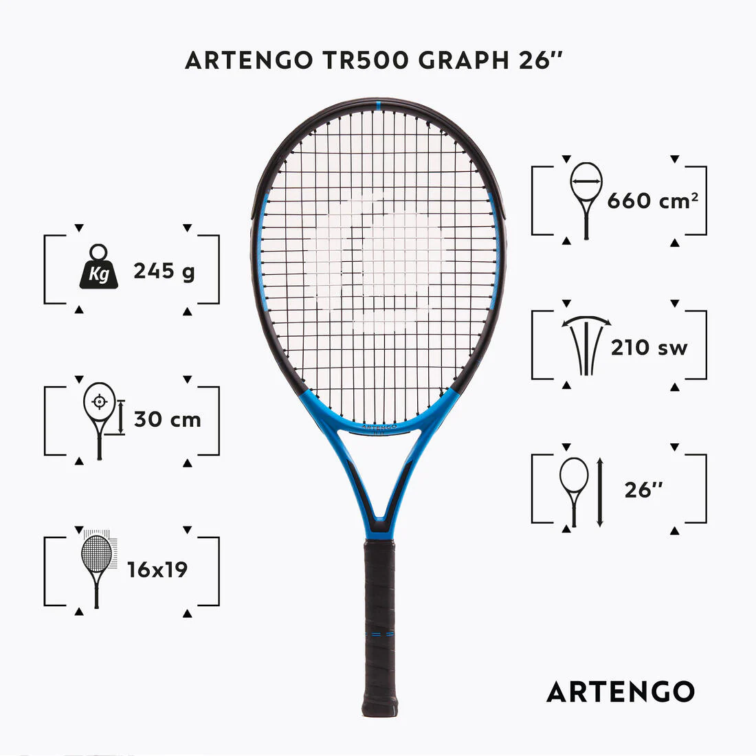 RAQUETA DE TENIS ARTENGO NIÑOS 245G TR500 GRAPH 26" - Image 2