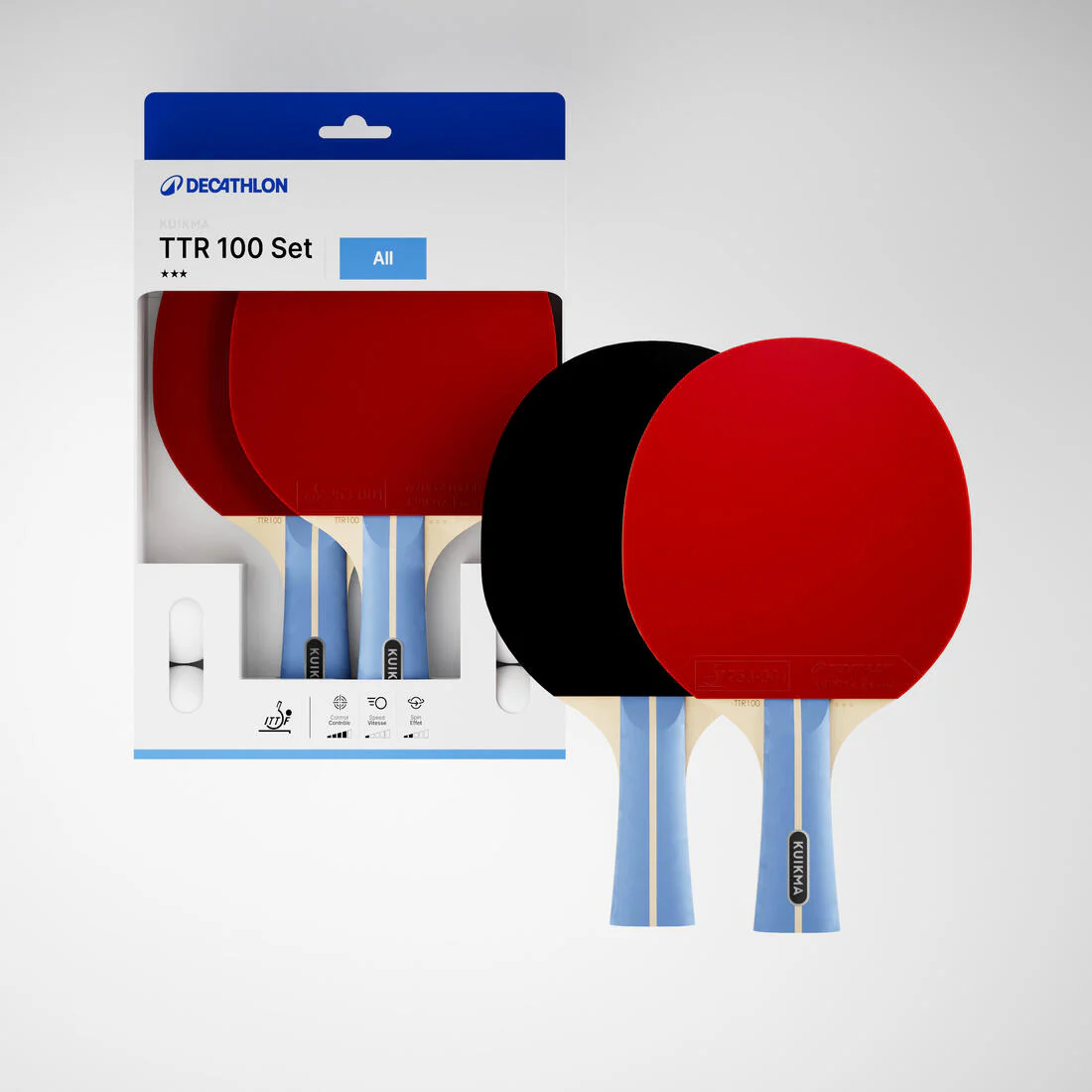 SET DE 2 PALAS TTR 100 VERSÁTIL 3* ITTF ESCUELA + PELOTAS - Image 9