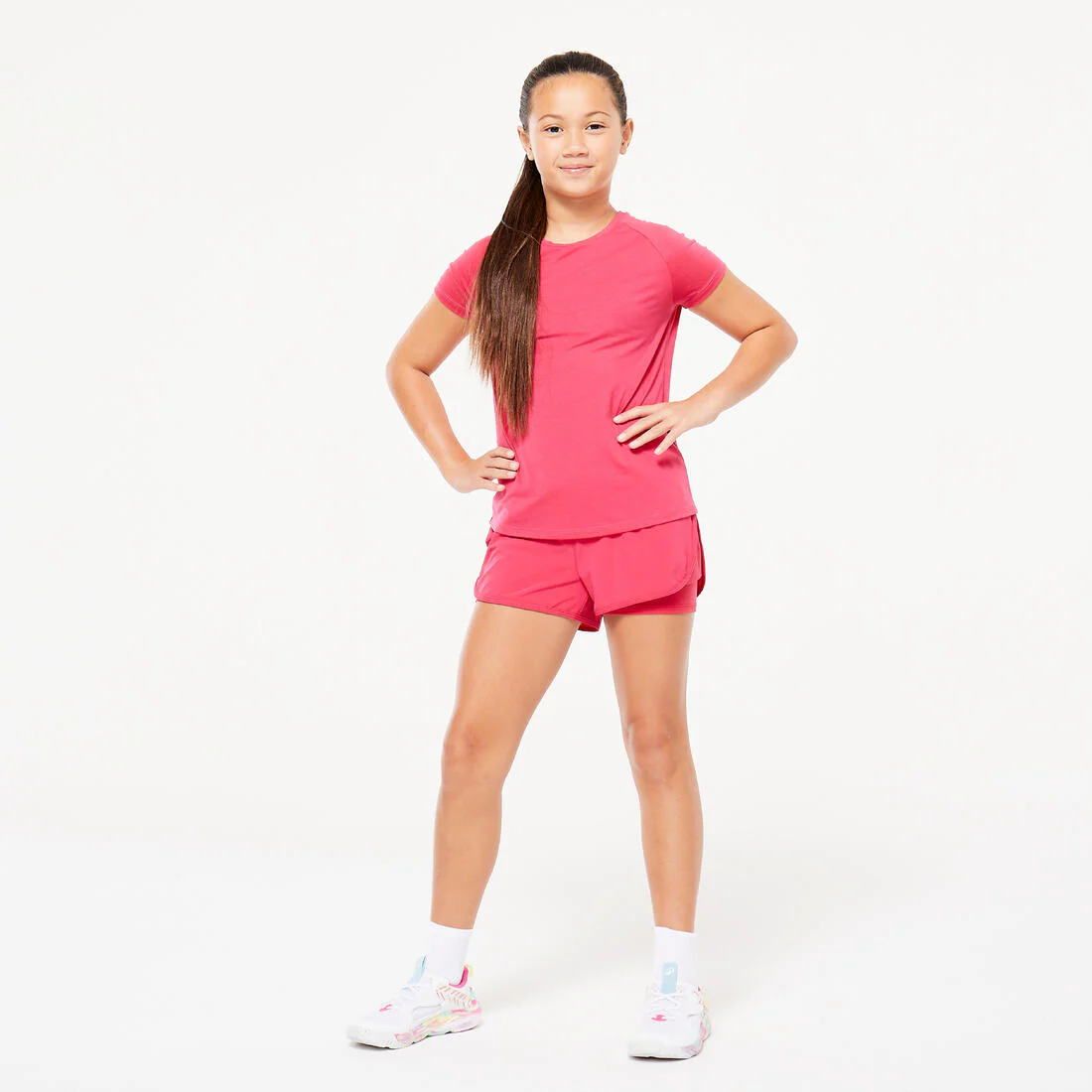 SHORTS 2 EN 1 MÚLTIPLES DEPORTES NIÑA ROSADO TRANSPIRABLE - Image 3