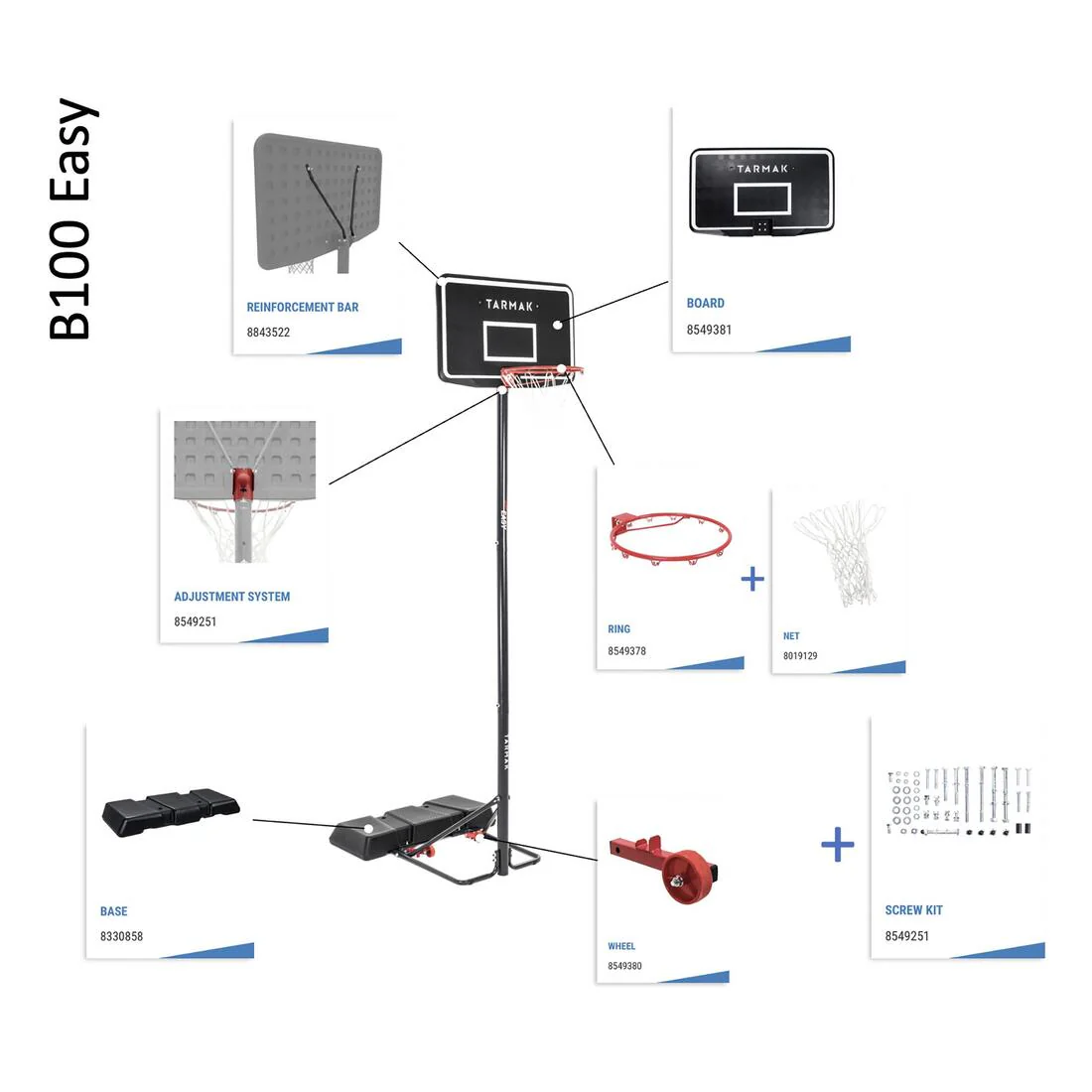 SISTEMA DE RUEDAS PARA ARO DE BÁSQUETBOL B100 EASY (PAR) - Image 2