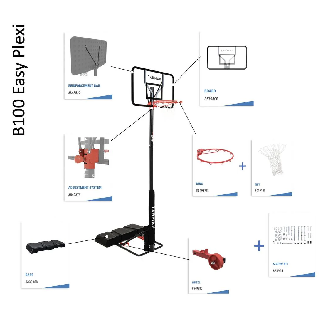 SISTEMA DE RUEDAS PARA ARO DE BÁSQUETBOL B100 EASY (PAR) - Image 3