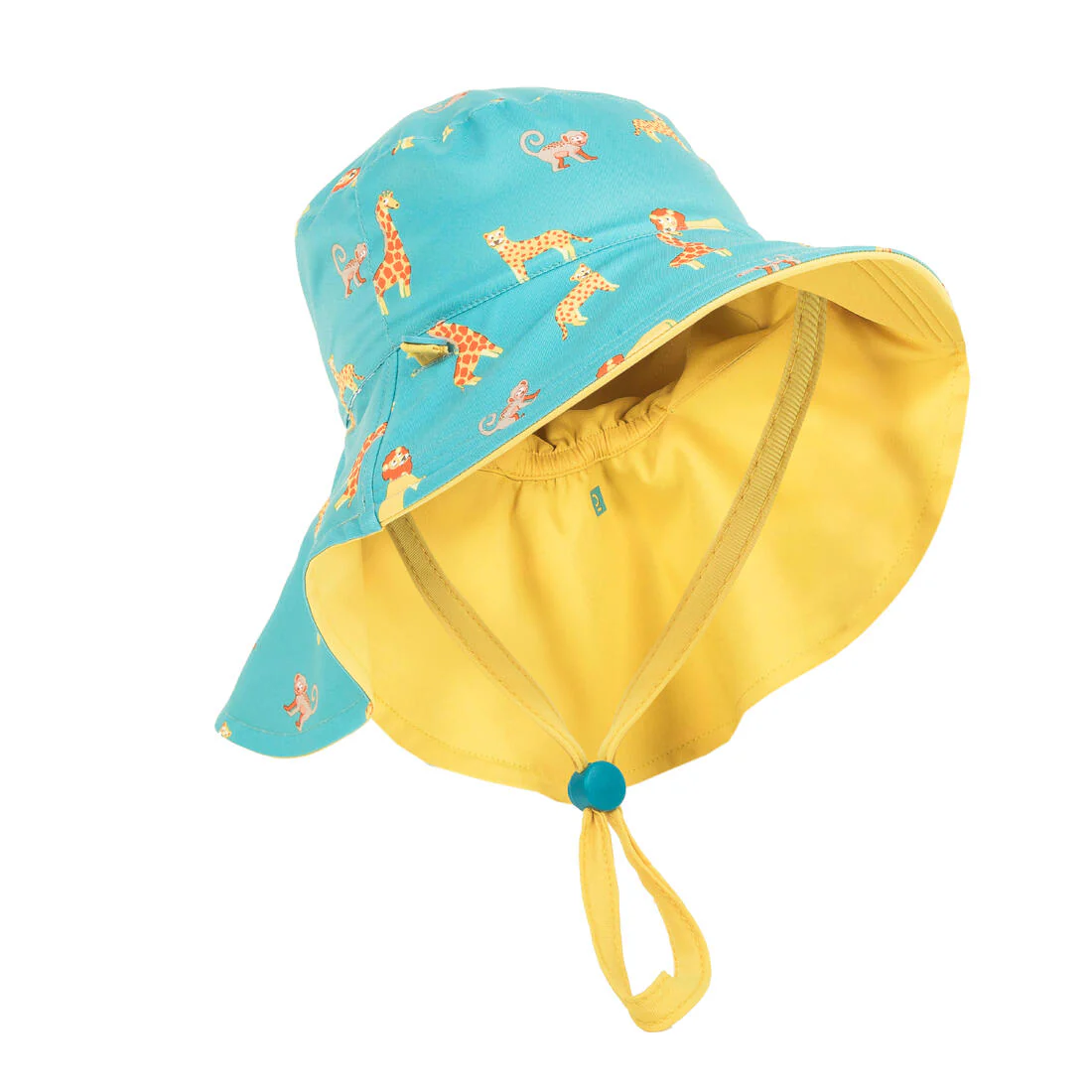 Sombrero bebé filtro UV reversible amarillo azul con estampado selva - Image 10