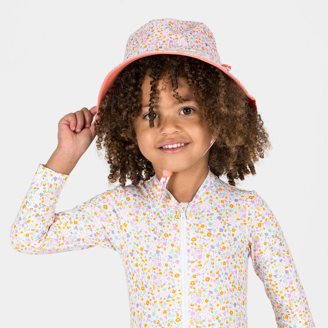 Sombrero bebé filtro UV reversible amarillo azul con estampado selva - Image 2