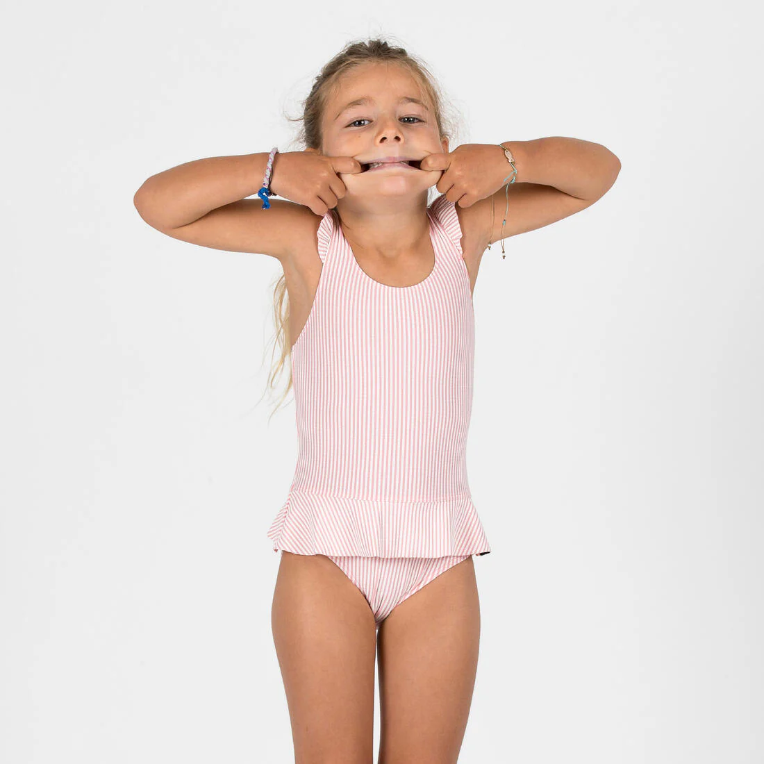 Traje de baño bebé rosado rayas 1 pieza con falda - Image 2