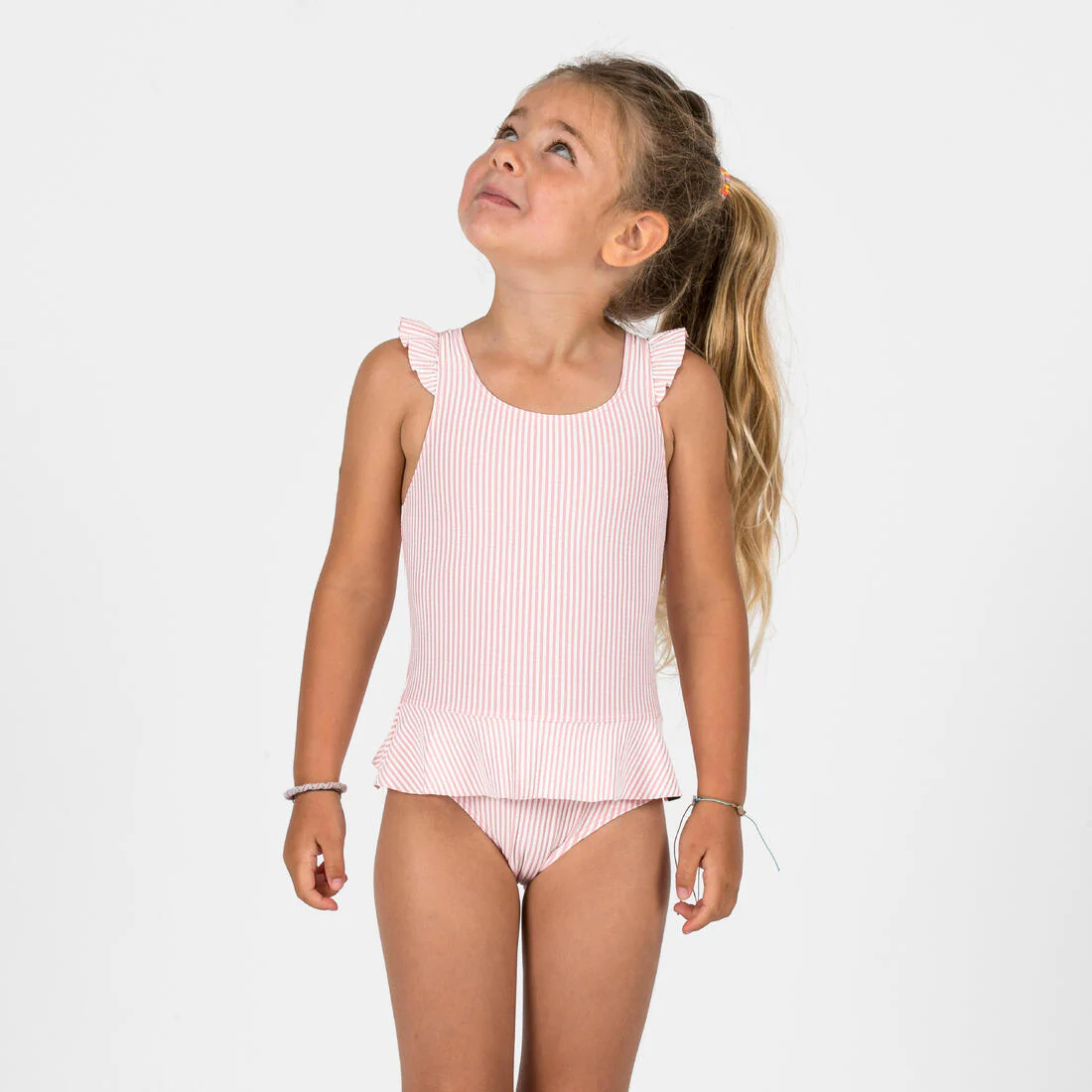 Traje de baño bebé rosado rayas 1 pieza con falda - Image 3