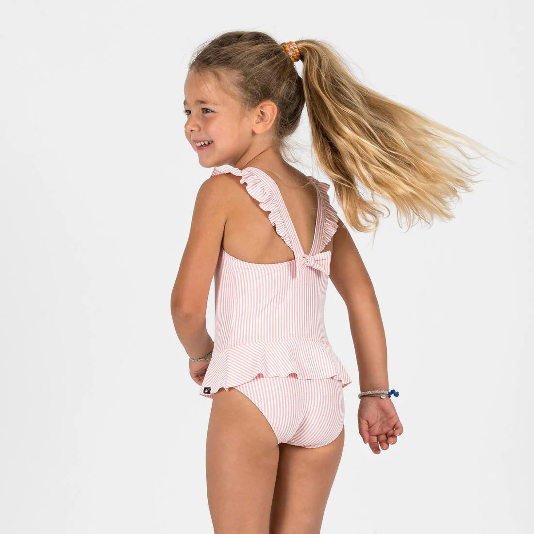 Traje de baño bebé rosado rayas 1 pieza con falda - Image 4