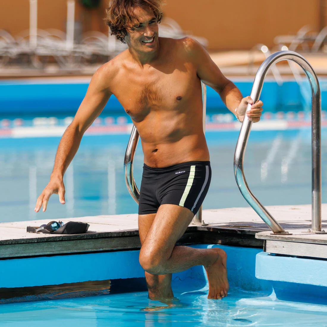 Traje de baño deportivo hombre bóxer negro amarillo - Image 7