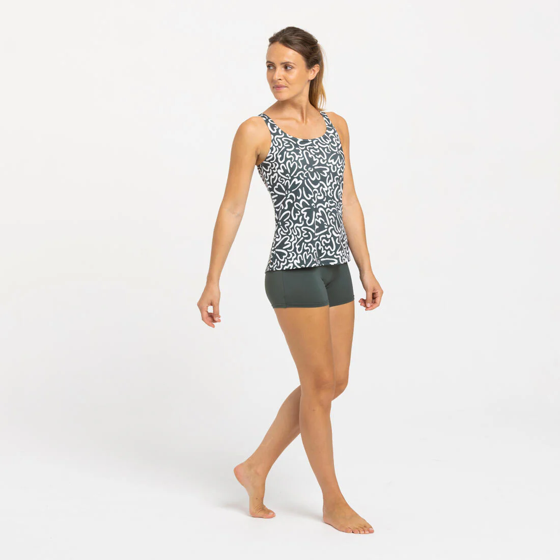 Traje de baño deportivo mujer azul blanco tankini - Shorty Heva Leo - Image 9