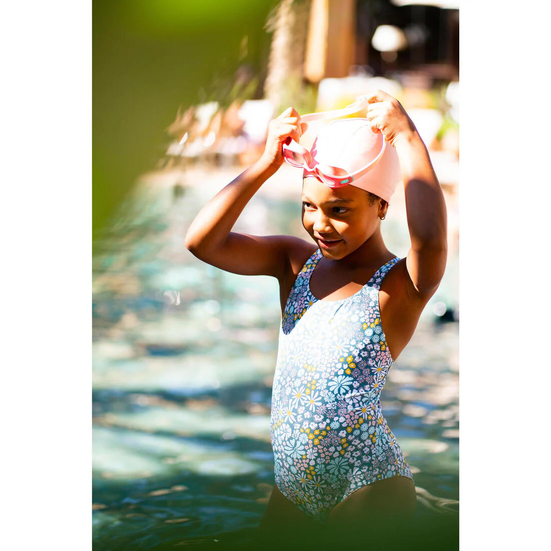 Traje de baño deportivo niña verde floreado 1 pieza - Caqui pantaï - Image 11