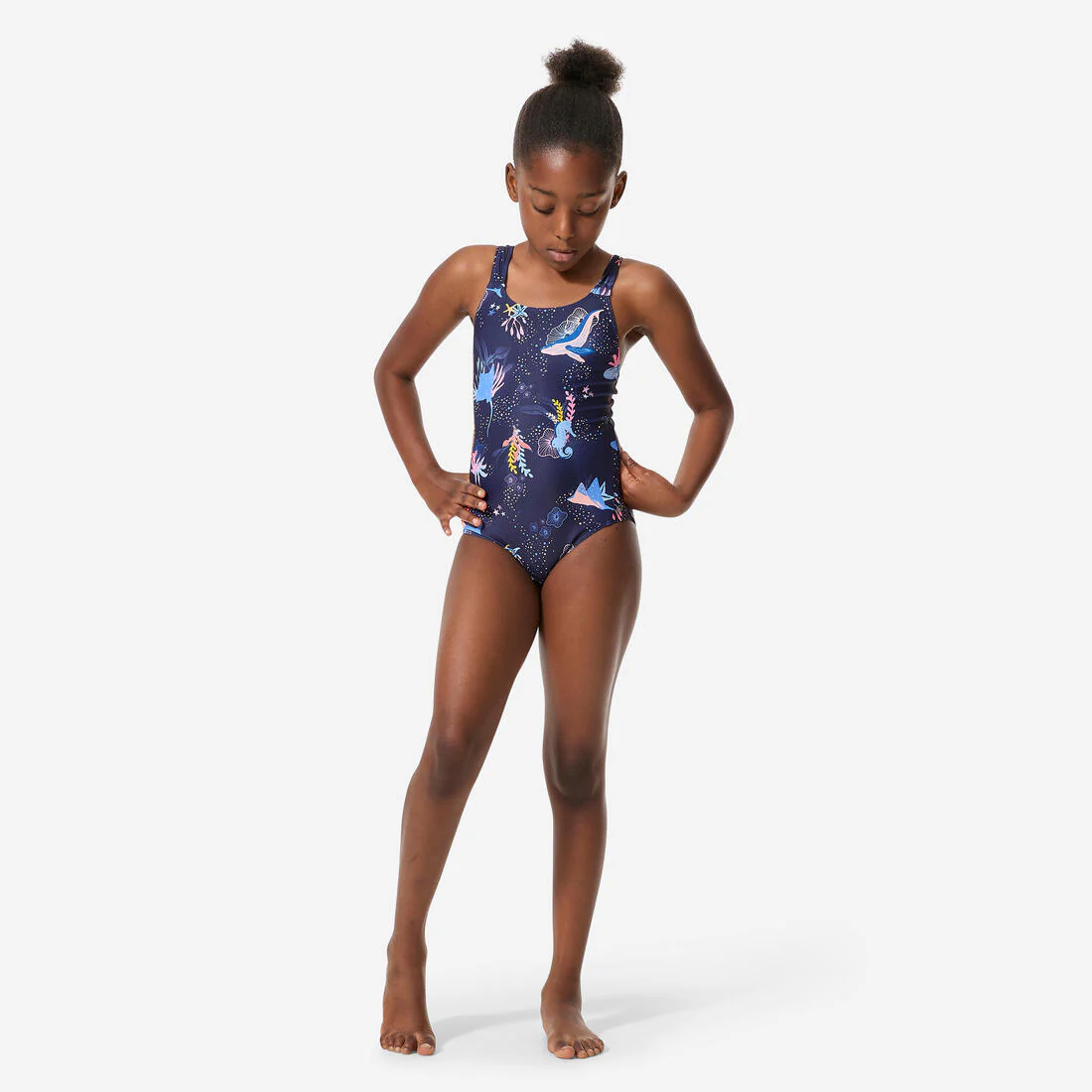Traje de baño deportivo niña verde floreado 1 pieza - Caqui pantaï - Image 4