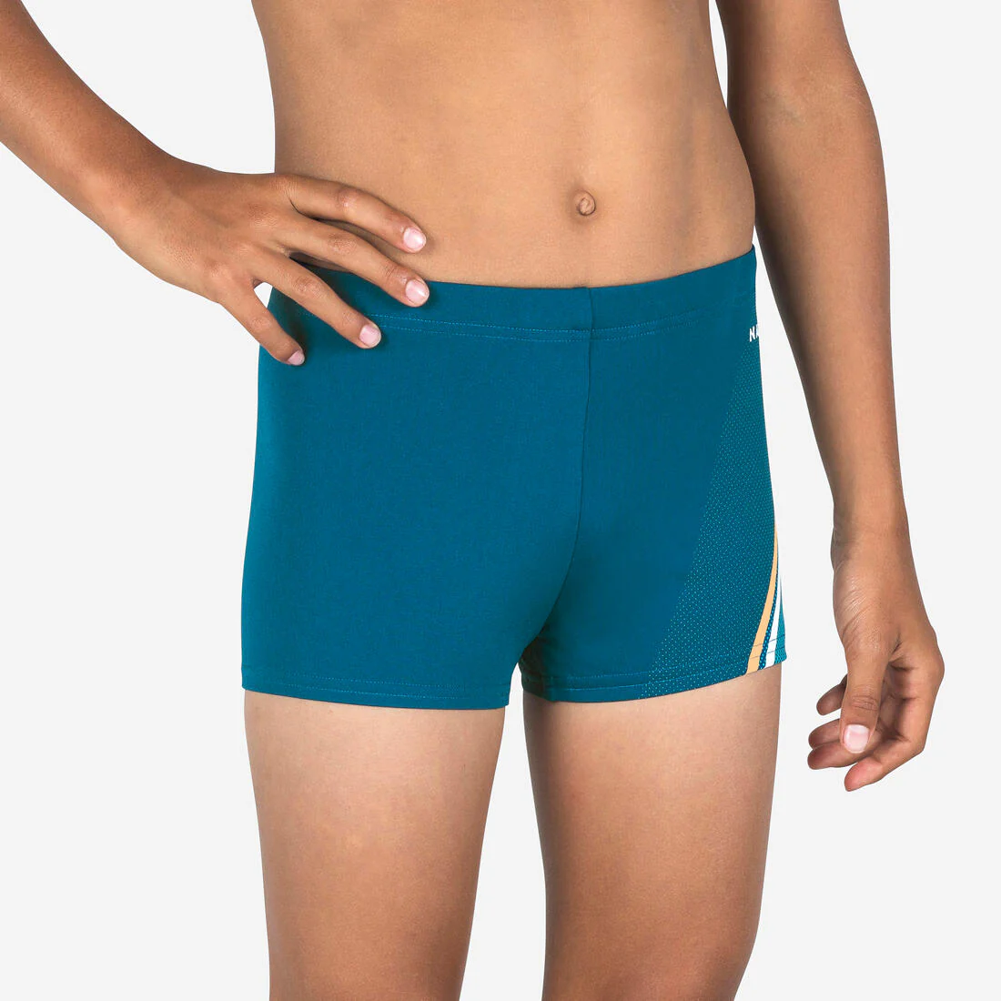 Traje de baño deportivo niño bóxer azul amarillo - Fitib - Image 2