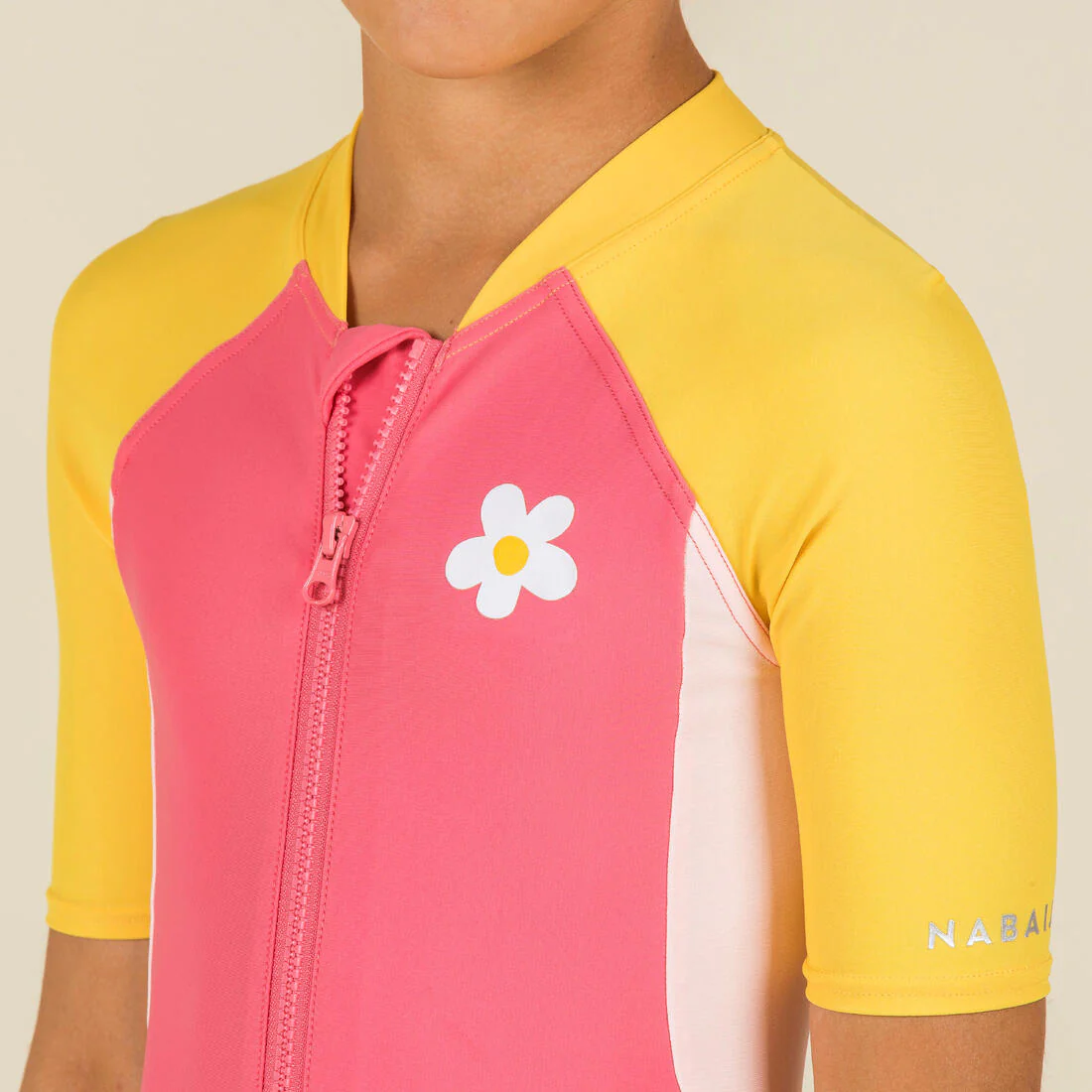 Traje de baño niña amarillo rosado - Shorty - Image 4