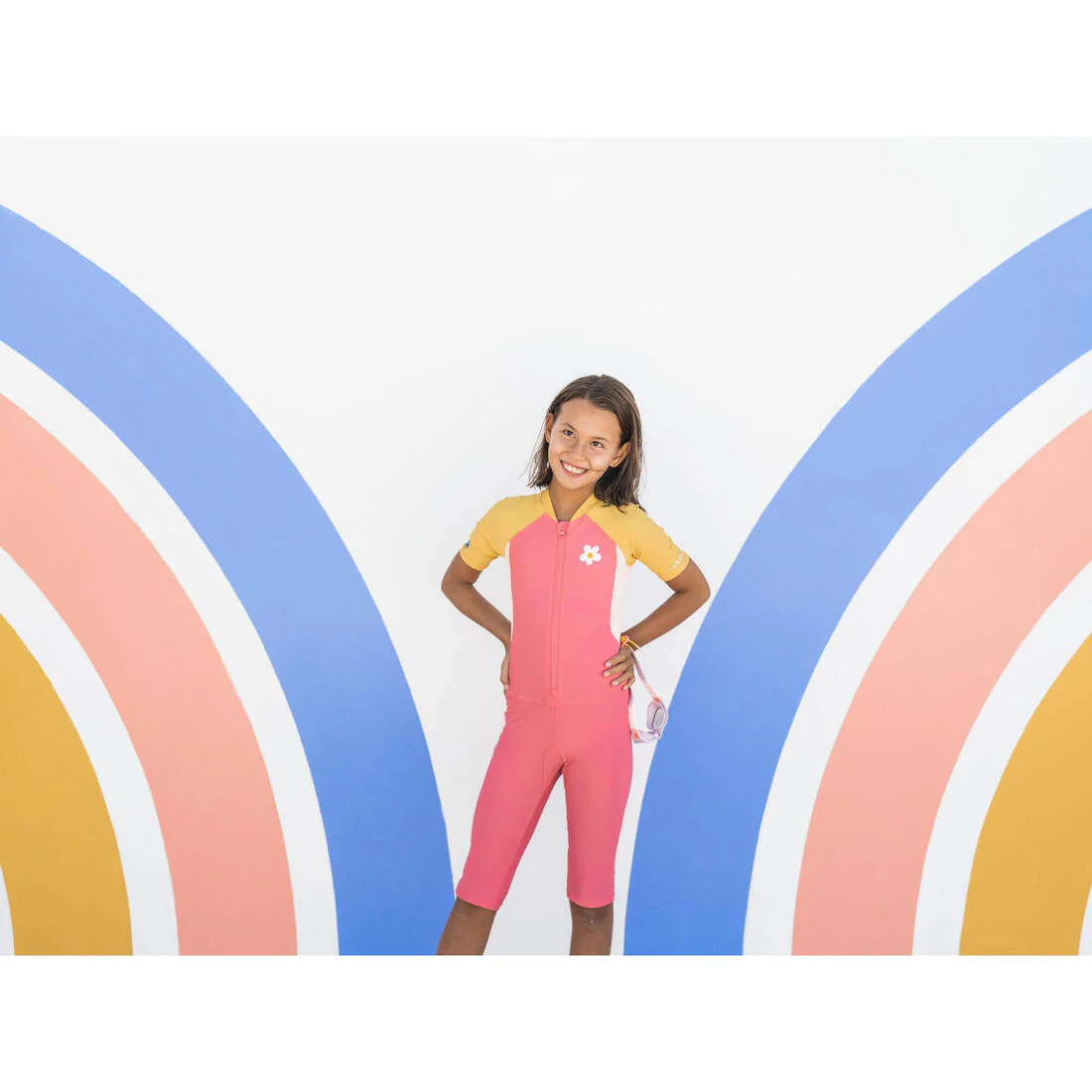 Traje de baño niña amarillo rosado - Shorty - Image 6